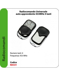 RADIOCOMANDO UNIVERSALE AUTO APPRENDENTE 433MHz 4 TASTI